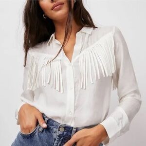 NWT Rails Dallas White Fringe Button-Up Blouse Shirt Fringe - S - RARE SOLD OUT